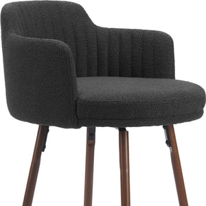 HomeRoots Set of Two Stylish 26" Black Faux Shearling Swivel Bar Chairs with Walnut Steel Base for Comfort 564990