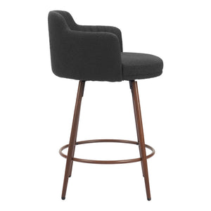 HomeRoots Set of Two Stylish 26" Black Faux Shearling Swivel Bar Chairs with Walnut Steel Base for Comfort 564990