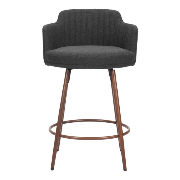 HomeRoots Set of Two Stylish 26" Black Faux Shearling Swivel Bar Chairs with Walnut Steel Base for Comfort 564990