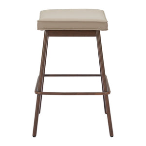 HomeRoots Set of Two Stylish 27" Beige Faux Leather Backless Bar Chairs with Walnut Steel Base for Any Space 564991