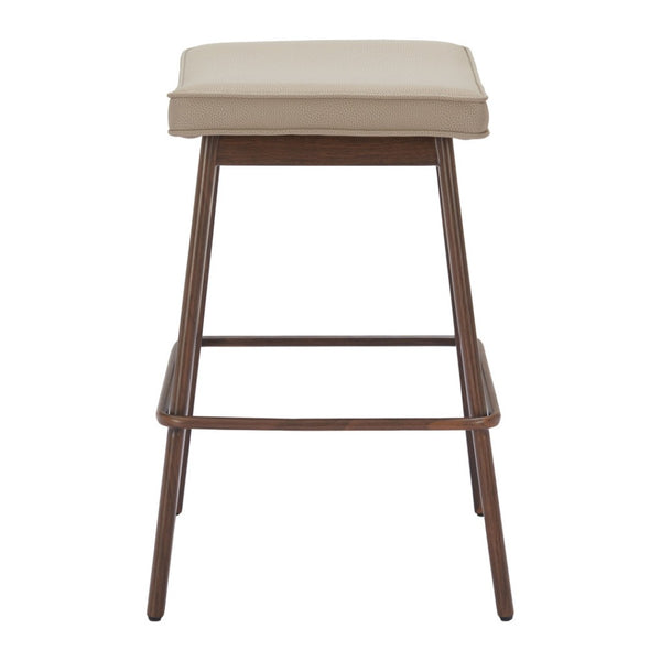 HomeRoots Set of Two Stylish 27" Beige Faux Leather Backless Bar Chairs with Walnut Steel Base for Any Space 564991