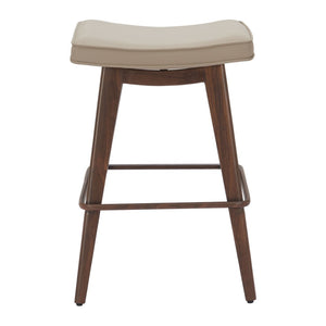 HomeRoots Set of Two Stylish 27" Beige Faux Leather Backless Bar Chairs with Walnut Steel Base for Any Space 564991