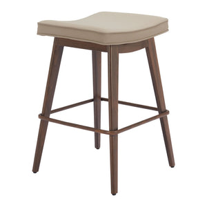 HomeRoots Set of Two Stylish 27" Beige Faux Leather Backless Bar Chairs with Walnut Steel Base for Any Space 564991