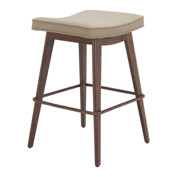 HomeRoots Set of Two Stylish 27" Beige Faux Leather Backless Bar Chairs with Walnut Steel Base for Any Space 564991
