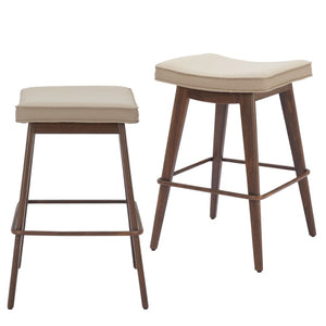 HomeRoots Set of Two Stylish 27" Beige Faux Leather Backless Bar Chairs with Walnut Steel Base for Any Space 564991