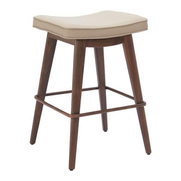 HomeRoots Set of Two Stylish 27" Beige Faux Leather Backless Bar Chairs with Walnut Steel Base for Any Space 564991