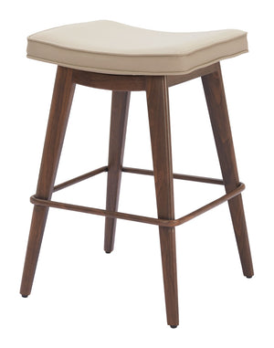 HomeRoots Set of Two Stylish 27" Beige Faux Leather Backless Bar Chairs with Walnut Steel Base for Any Space 564991
