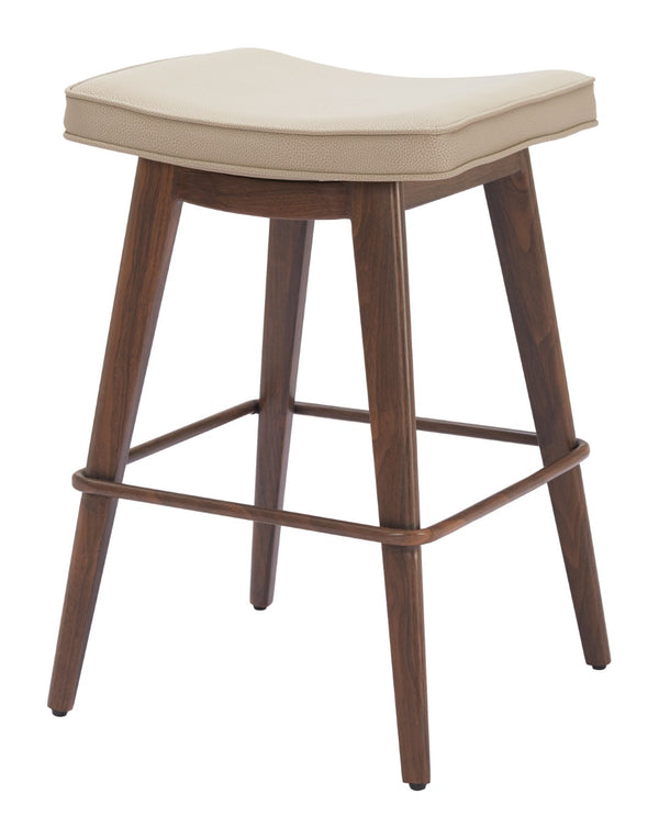 HomeRoots Set of Two Stylish 27" Beige Faux Leather Backless Bar Chairs with Walnut Steel Base for Any Space 564991