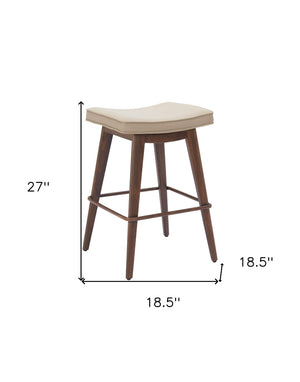 HomeRoots Set of Two Stylish 27" Beige Faux Leather Backless Bar Chairs with Walnut Steel Base for Any Space 564991