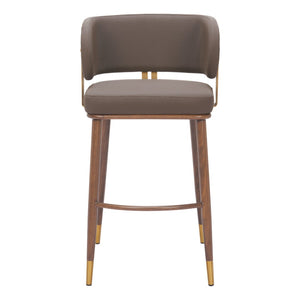 HomeRoots 30" Elegant Brown Faux Leather Bar Chair with Gold and Walnut Frame for Modern Home Bars & Islands 564992
