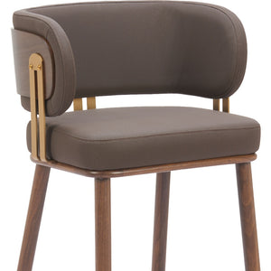 Homeroots 30" Stylish Brown Gold & Walnut Bar Chair With Faux Leather Seat, Armrests & Footrest For Comfort   564992