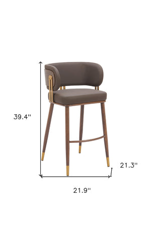 Homeroots 30" Stylish Brown Gold & Walnut Bar Chair With Faux Leather Seat, Armrests & Footrest For Comfort   564992