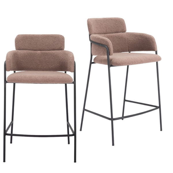 HomeRoots Set of Two 26" Brown Faux Shearling Bar Chairs with Black Steel Base for Modern Comfort & Style 564993