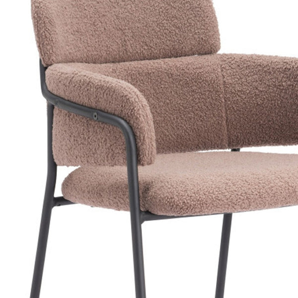 HomeRoots Set of Two 26" Brown Faux Shearling Bar Chairs with Black Steel Base for Modern Comfort & Style 564993