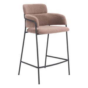 HomeRoots Set of Two 26" Brown Faux Shearling Bar Chairs with Black Steel Base for Modern Comfort & Style 564993