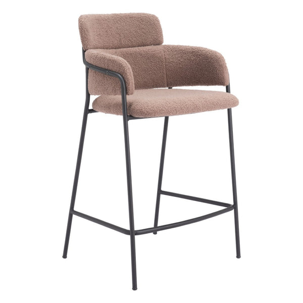 HomeRoots Set of Two 26" Brown Faux Shearling Bar Chairs with Black Steel Base for Modern Comfort & Style 564993
