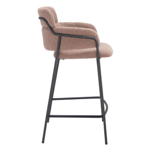 HomeRoots Set of Two 26" Brown Faux Shearling Bar Chairs with Black Steel Base for Modern Comfort & Style 564993