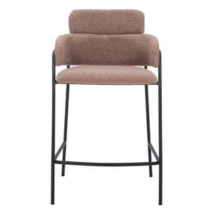 HomeRoots Set of Two 26" Brown Faux Shearling Bar Chairs with Black Steel Base for Modern Comfort & Style 564993