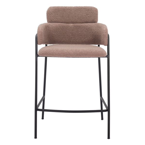 HomeRoots Set of Two 26" Brown Faux Shearling Bar Chairs with Black Steel Base for Modern Comfort & Style 564993