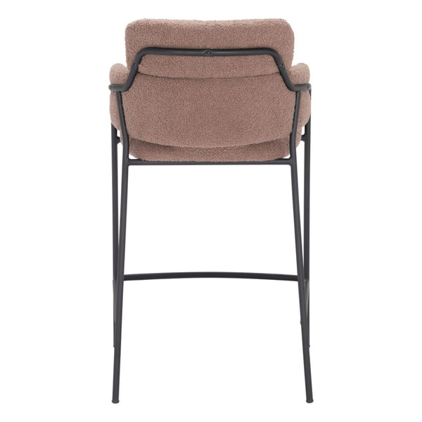HomeRoots Set of Two 26" Brown Faux Shearling Bar Chairs with Black Steel Base for Modern Comfort & Style 564993