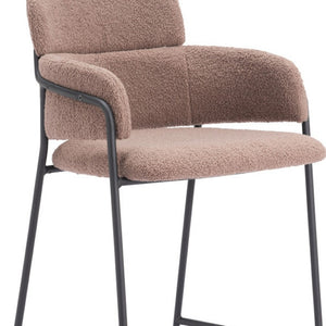 HomeRoots Set of Two 26" Brown Faux Shearling Bar Chairs with Black Steel Base for Modern Comfort & Style 564993