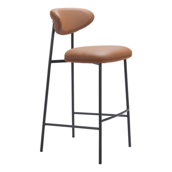 HomeRoots Set of Two Stylish 29" Brown Faux Leather & Black Steel Low Back Bar Chairs for Modern Spaces 564994