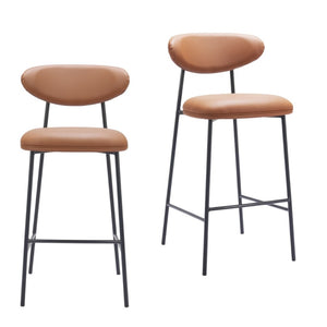 HomeRoots Set of Two Stylish 29" Brown Faux Leather & Black Steel Low Back Bar Chairs for Modern Spaces 564994
