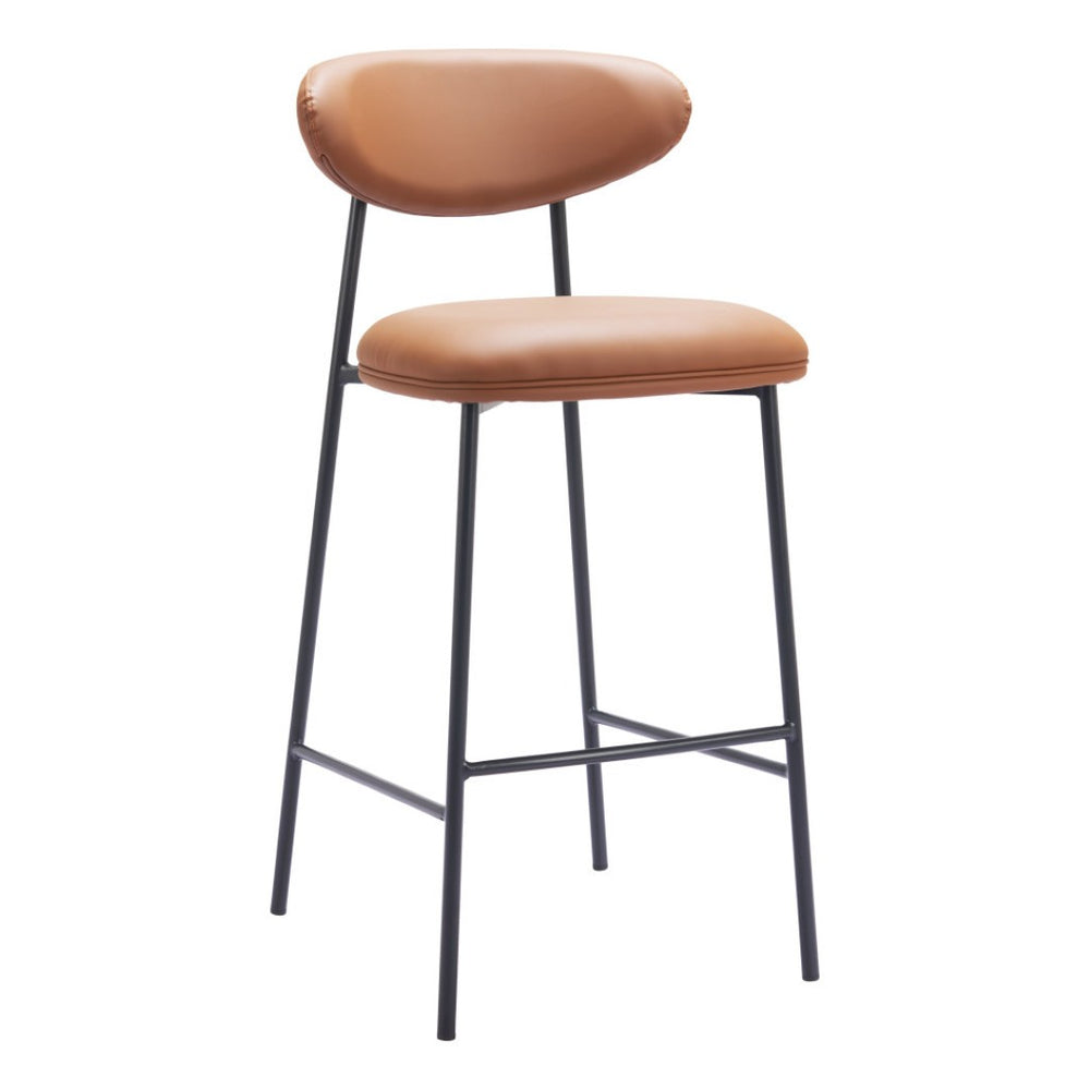 HomeRoots Set of Two Stylish 29" Brown Faux Leather & Black Steel Low Back Bar Chairs for Modern Spaces 564994