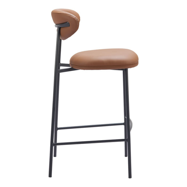 HomeRoots Set of Two Stylish 29" Brown Faux Leather & Black Steel Low Back Bar Chairs for Modern Spaces 564994