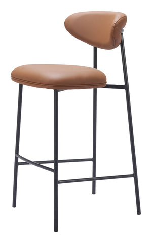 HomeRoots Set of Two Stylish 29" Brown Faux Leather & Black Steel Low Back Bar Chairs for Modern Spaces 564994