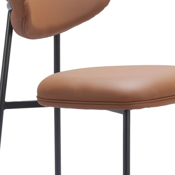 HomeRoots Set of Two Stylish 29" Brown Faux Leather & Black Steel Low Back Bar Chairs for Modern Spaces 564994