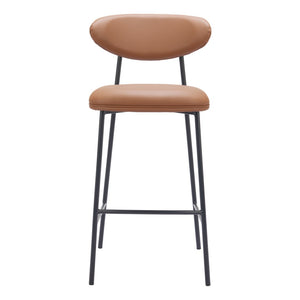 HomeRoots Set of Two Stylish 29" Brown Faux Leather & Black Steel Low Back Bar Chairs for Modern Spaces 564994