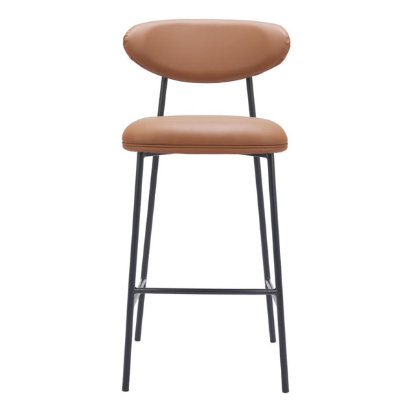 HomeRoots Set of Two Stylish 29" Brown Faux Leather & Black Steel Low Back Bar Chairs for Modern Spaces 564994
