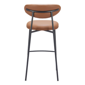 HomeRoots Set of Two Stylish 29" Brown Faux Leather & Black Steel Low Back Bar Chairs for Modern Spaces 564994