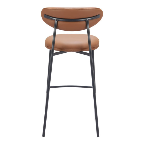 HomeRoots Set of Two Stylish 29" Brown Faux Leather & Black Steel Low Back Bar Chairs for Modern Spaces 564994