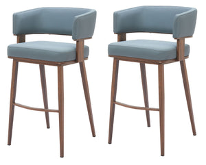 HomeRoots Set of Two Stylish 29" Gray Wood & Fabric Low-Back Bar Chairs for Modern Dining & Socializing 564995