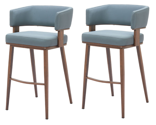 HomeRoots Set of Two Stylish 29" Gray Wood & Fabric Low-Back Bar Chairs for Modern Dining & Socializing 564995
