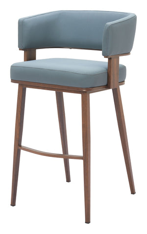 HomeRoots Set of Two Stylish 29" Gray Wood & Fabric Low-Back Bar Chairs for Modern Dining & Socializing 564995