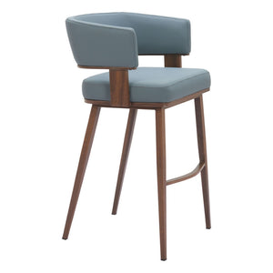 HomeRoots Set of Two Stylish 29" Gray Wood & Fabric Low-Back Bar Chairs for Modern Dining & Socializing 564995