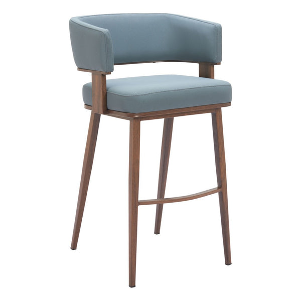 HomeRoots Set of Two Stylish 29" Gray Wood & Fabric Low-Back Bar Chairs for Modern Dining & Socializing 564995
