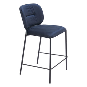 HomeRoots Set of Two 25" Blue Velvet and Black Steel Counter-Height Bar Chairs for Stylish Comfort 564996