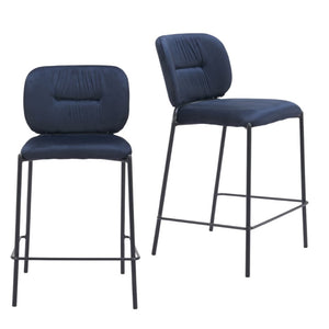 HomeRoots Set of Two 25" Blue Velvet and Black Steel Counter-Height Bar Chairs for Stylish Comfort 564996