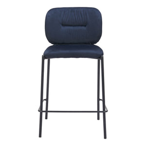 HomeRoots Set of Two 25" Blue Velvet and Black Steel Counter-Height Bar Chairs for Stylish Comfort 564996