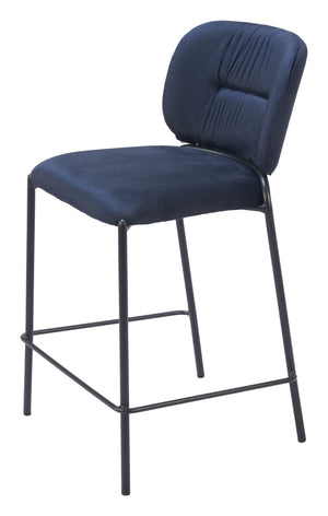 HomeRoots Set of Two 25" Blue Velvet and Black Steel Counter-Height Bar Chairs for Stylish Comfort 564996