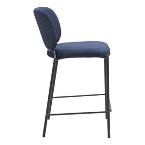 HomeRoots Set of Two 25" Blue Velvet and Black Steel Counter-Height Bar Chairs for Stylish Comfort 564996