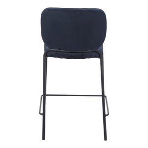 HomeRoots Set of Two 25" Blue Velvet and Black Steel Counter-Height Bar Chairs for Stylish Comfort 564996