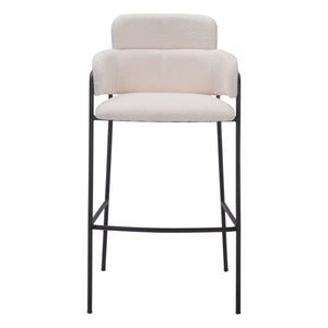 HomeRoots Set of Two Modern Faux Shearling Bar Chairs with Black Steel Frame for Kitchen & Hospitality Use 564997
