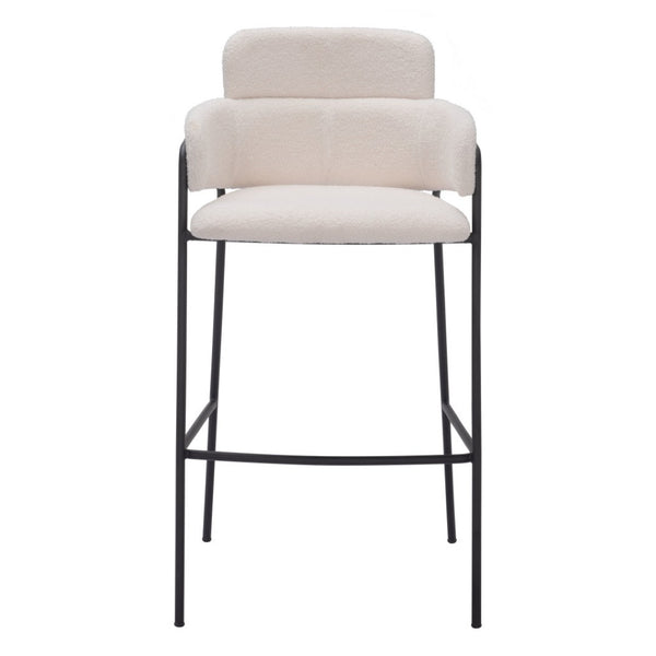 HomeRoots Set of Two Modern Faux Shearling Bar Chairs with Black Steel Frame for Kitchen & Hospitality Use 564997