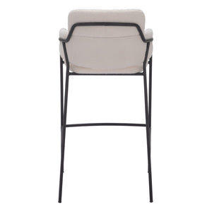 HomeRoots Set of Two Modern Faux Shearling Bar Chairs with Black Steel Frame for Kitchen & Hospitality Use 564997