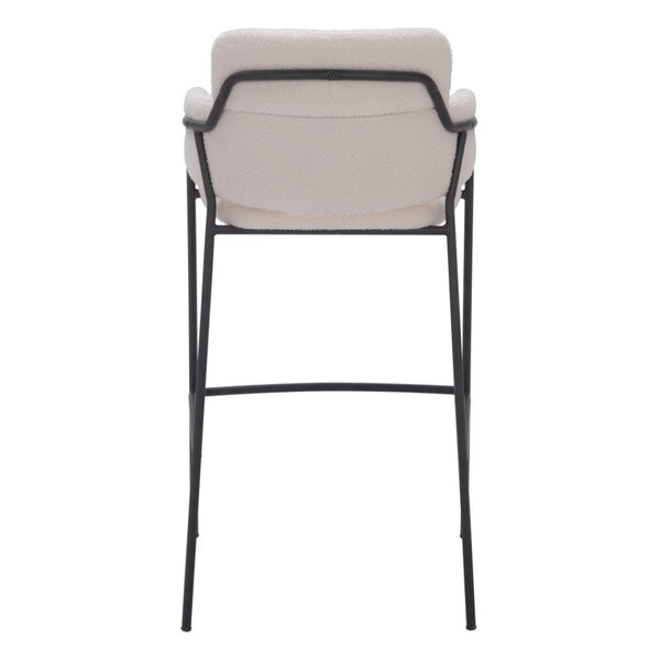 HomeRoots Set of Two Modern Faux Shearling Bar Chairs with Black Steel Frame for Kitchen & Hospitality Use 564997